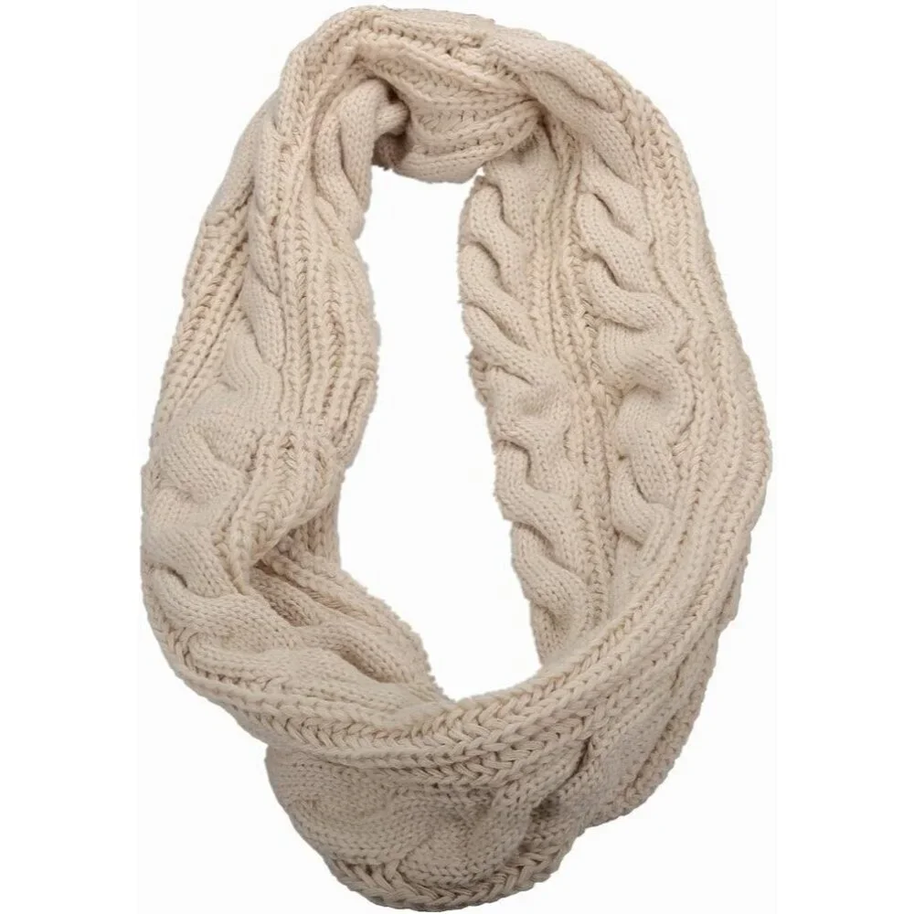 Women's Twist Khaki Thick Ribbed Knit Winter Infinity Circle Loop Scarf